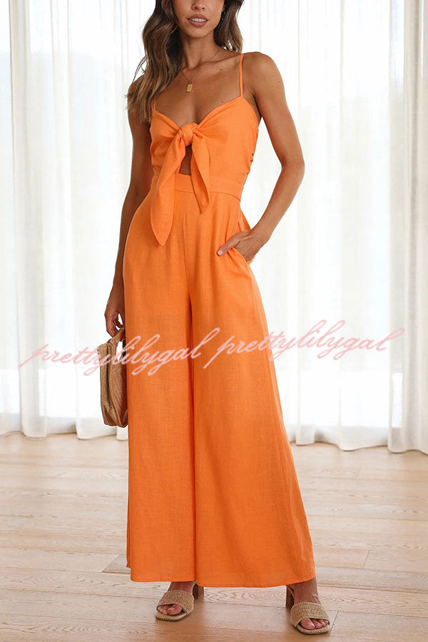 Vrinda Women's Adjustable Tie Smocked Back Jumpsuit with Pockets - Casual Summer Romper for Beach, Travel & Everyday Wear