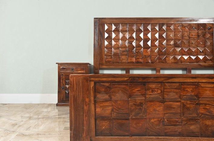 Premium Diamond Indian Sheesham Wood King Size Bed Frame - Rich Brown Finish (109