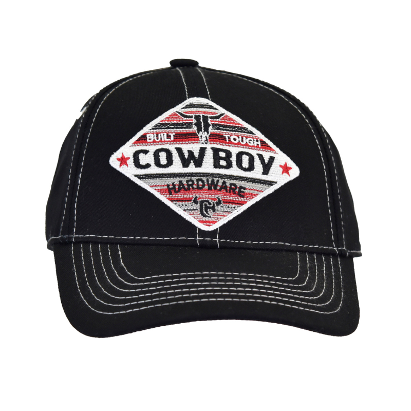 Boys Black Built Tough Shield Velcro Cap - Durable Adjustable Baseball Hat for Kids Outdoor Sports & Play