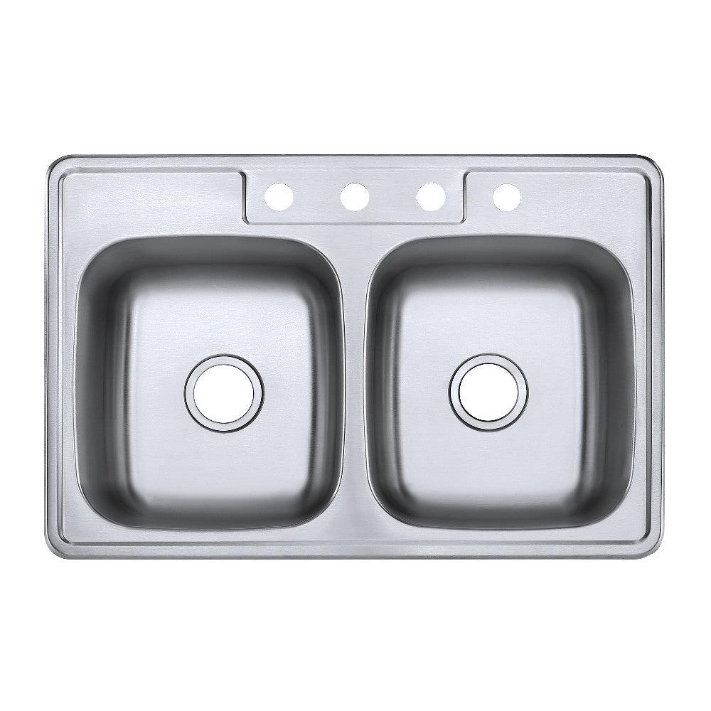 Kingston Brass 33-Inch Drop-In Double Bowl Kitchen Sink with Brushed Nickel Finish (Model GKTD33228) - Perfect for Modern Kitchens, Remodeling, and Heavy-Duty Cooking