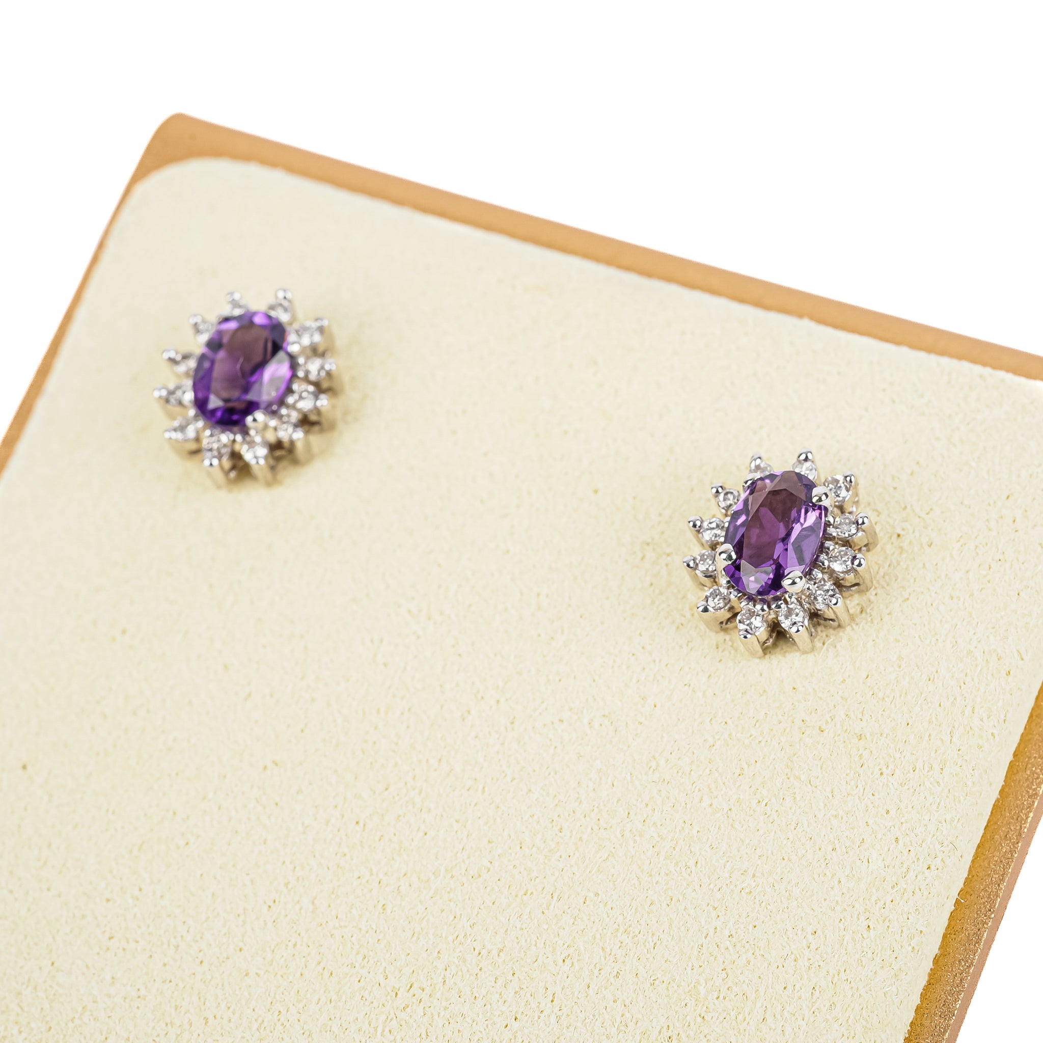 14K White & Yellow Gold Oval Amethyst Diamond Stud Earrings for Women - Elegant Jewelry Gift for Birthday, Anniversary & Special Occasions