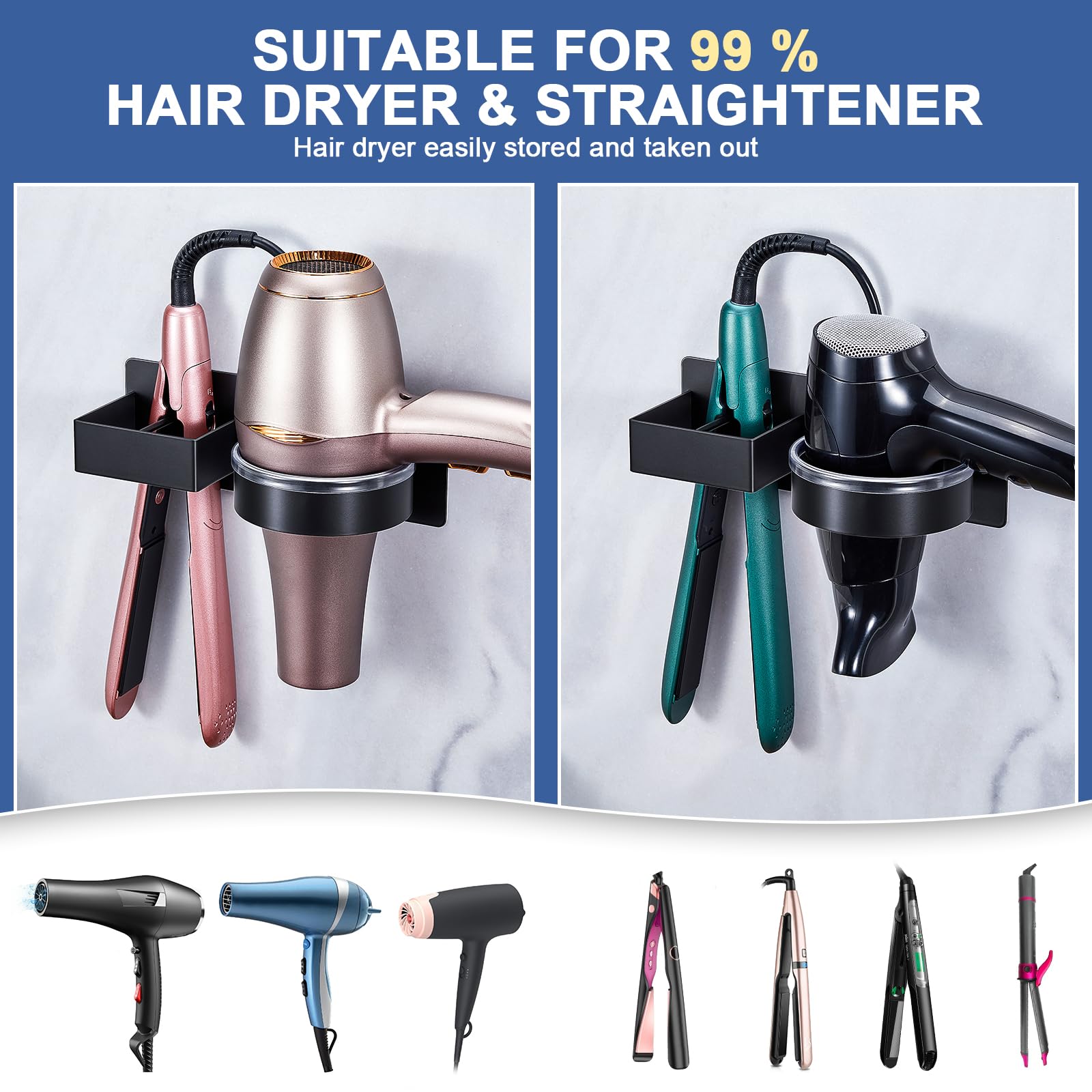 Wall Mounted Hair Straightener & Blow Dryer Holder - Stainless Steel Bathroom Organizer for Hair Tools, Curling Iron & Salon Dryer Storage | Perfect for Home & Salon Use, Space-Saving Hair Styling Accessory Organizer