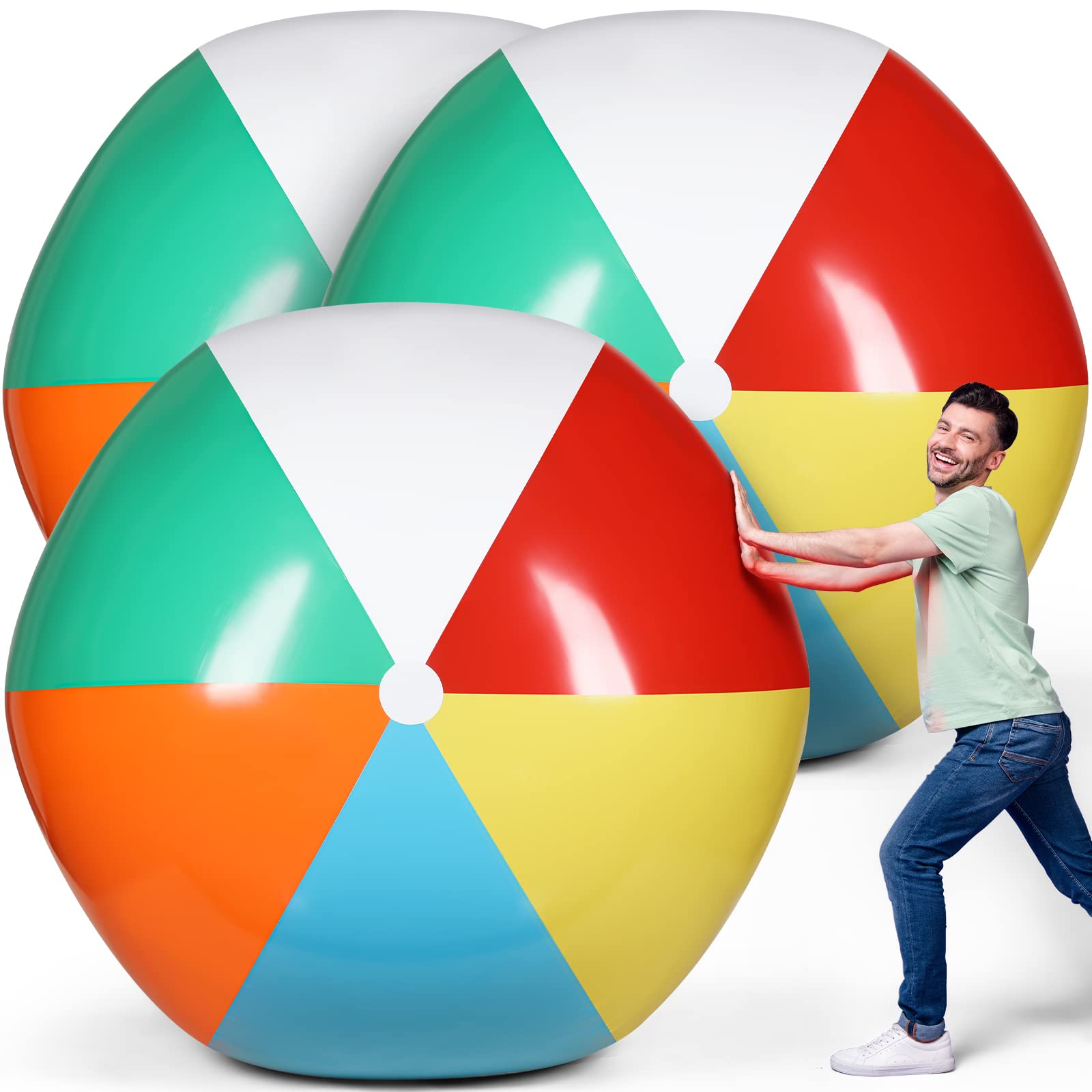 3 PCS Giant 6FT Inflatable Beach Balls - Large PVC Swimming Pool Float Toys for Adults, Rainbow Colors for Summer Parties, Outdoor Water Games & Backyard Fun