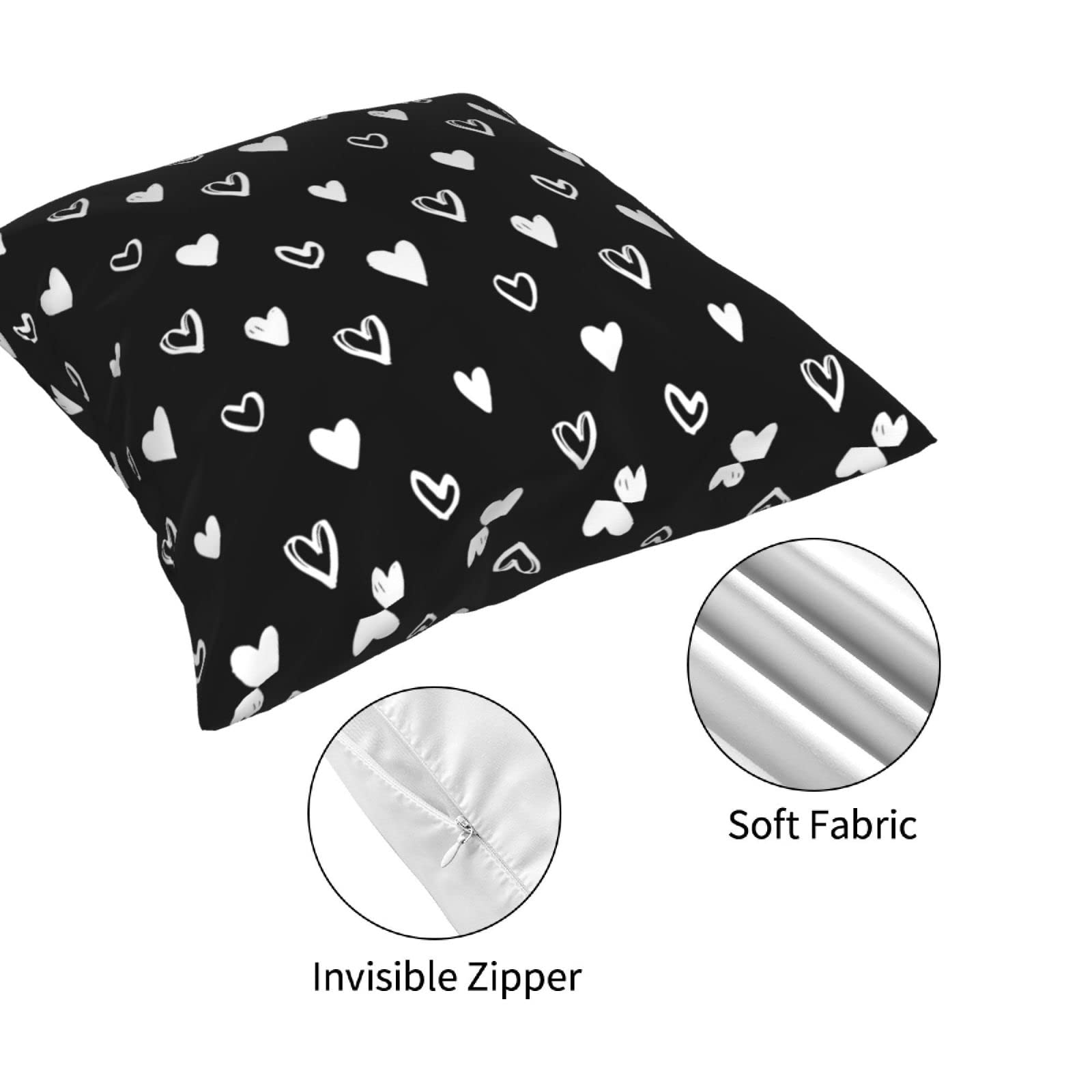 Valentine's Day Black and White Hearts Print Throw Pillow Covers - Decorative Love Cushion Cases for Sofa, Bed, Chair, Car & Home Decor - Perfect for Romantic Gifts, Couples' Bedroom & Cozy Living Room