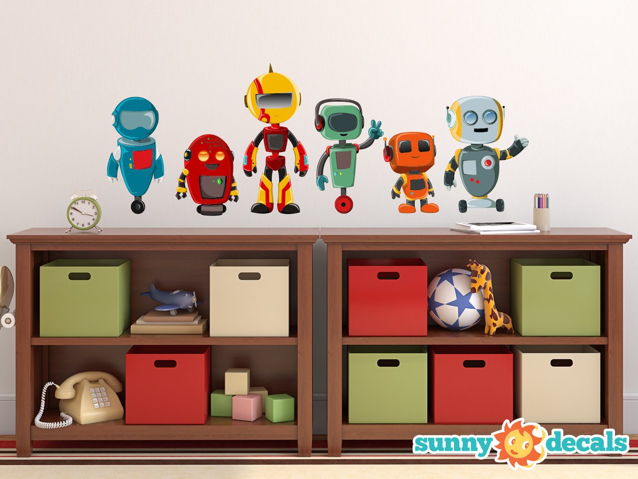 Robot Fabric Wall Decals - Set of 6 Cute Robot Stickers in 3 Sizes | Removable Kids Room Decor for Nursery, Bedroom & Playroom