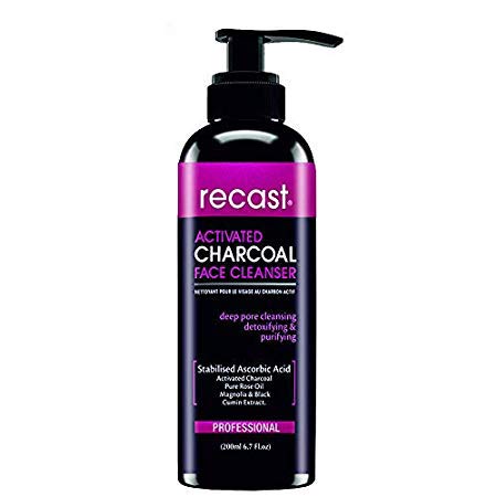Recast Activated Charcoal Face Cleanser - Detoxifying & Brightening Facial Wash with Vitamin C, Rose & Cumin Extract for Deep Cleansing - 200ml | Perfect for Oily, Acne-Prone Skin & Daily Skincare Routine