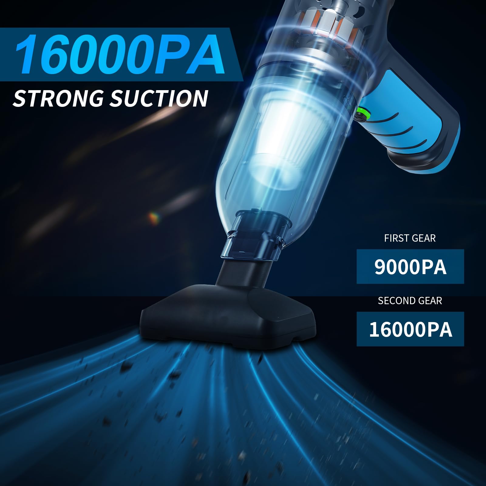 Cordless Car Vacuum 16000PA, 120W Handheld for Car & Home Cleaning