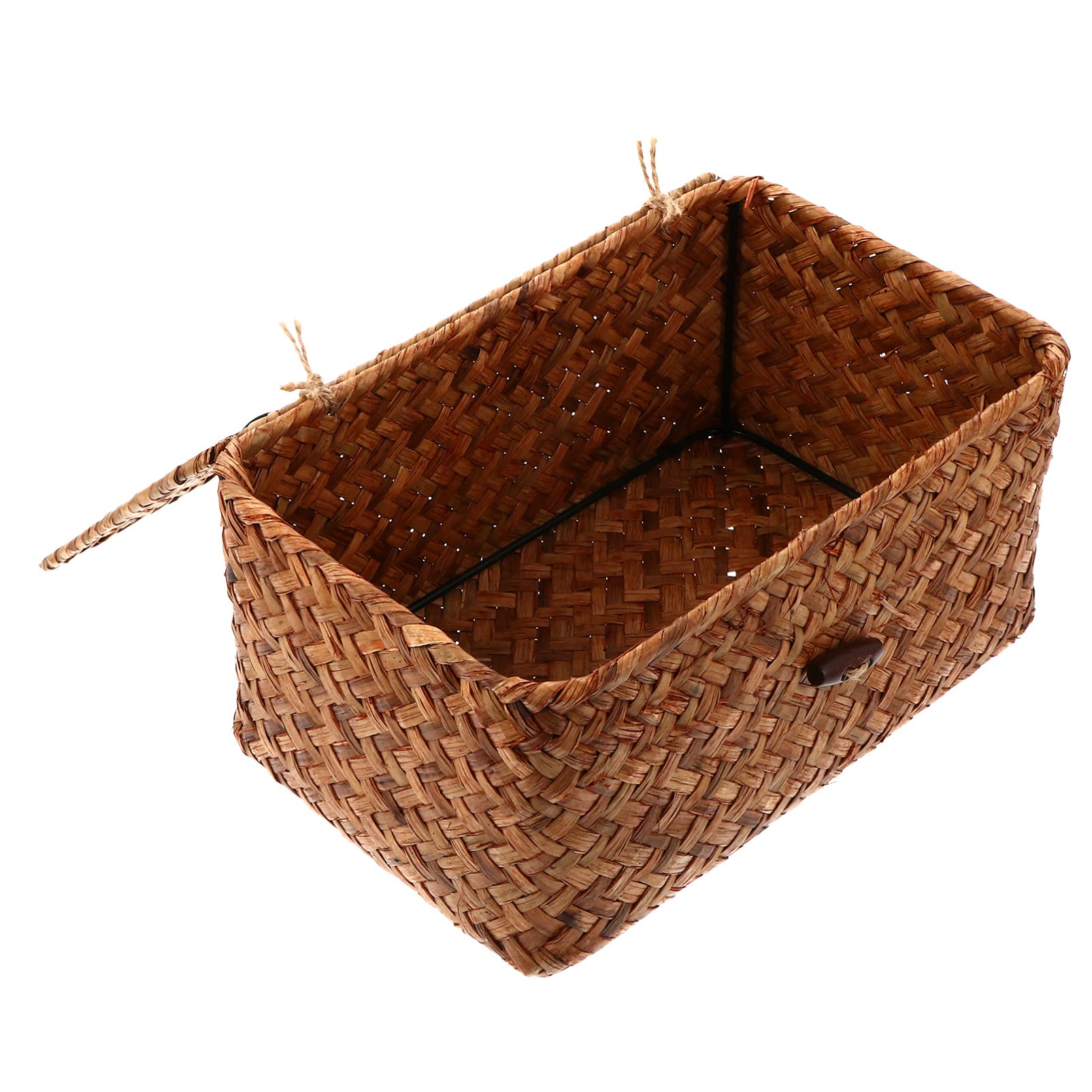 BESPORTBLE Natural Woven Hyacinth Storage Basket with Lid - Rectangular Wicker Organizer Bin for Clothes, Toys, Makeup, Books & Towels | Nursery, Bathroom & Home Organization Solution