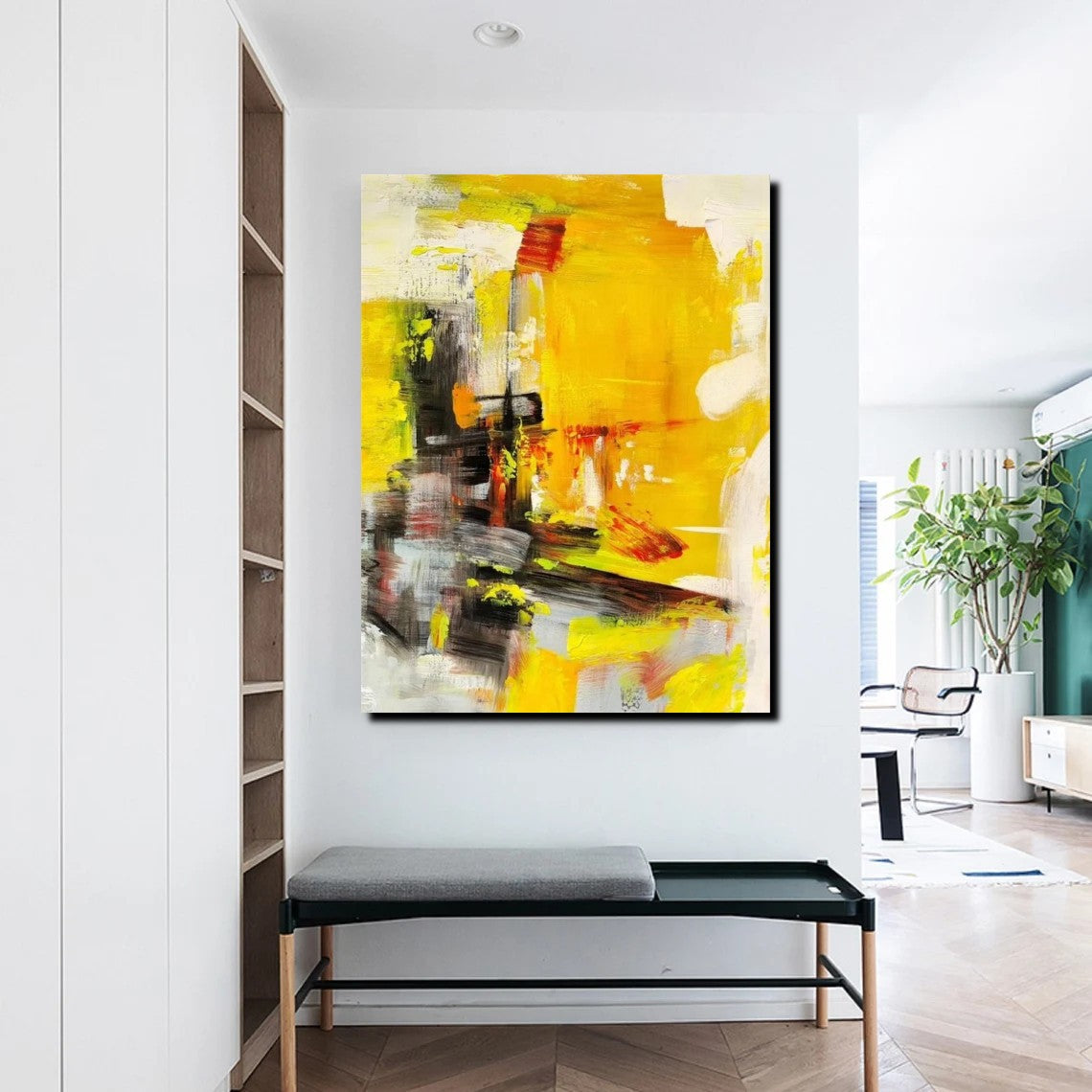 Large Canvas Paintings for Behind Sofa - Yellow Contemporary Modern Acrylic Wall Art for Living Room Decor - Buy Oversized Artwork Online - Perfect for Home, Office & Gift Giving