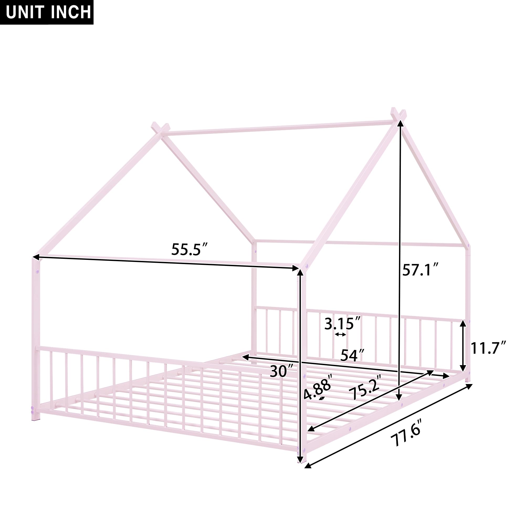 Montessori Full Size Floor Bed Frame with Headboard & Slats - Kids House Bed for Boys & Girls (Pink) | Safe Toddler Bedroom Furniture for Montessori Learning & Play Areas