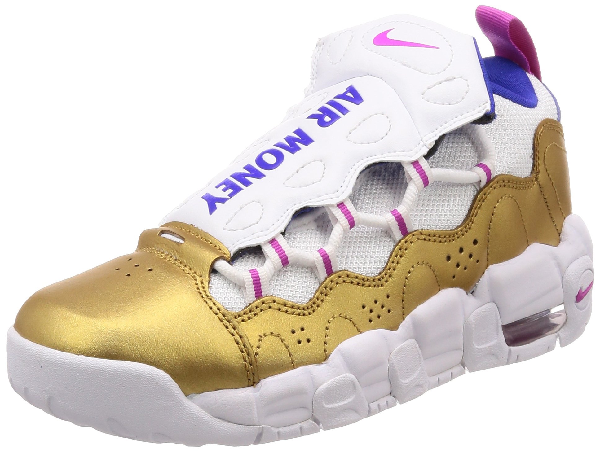 Nike Kids Air More Money Sneaker - White/Fuchsia Blast - Grade School (GS) Size 5 Big Kid - Comfortable Running Shoes for Boys & Girls - Perfect for School, Sports & Daily Wear