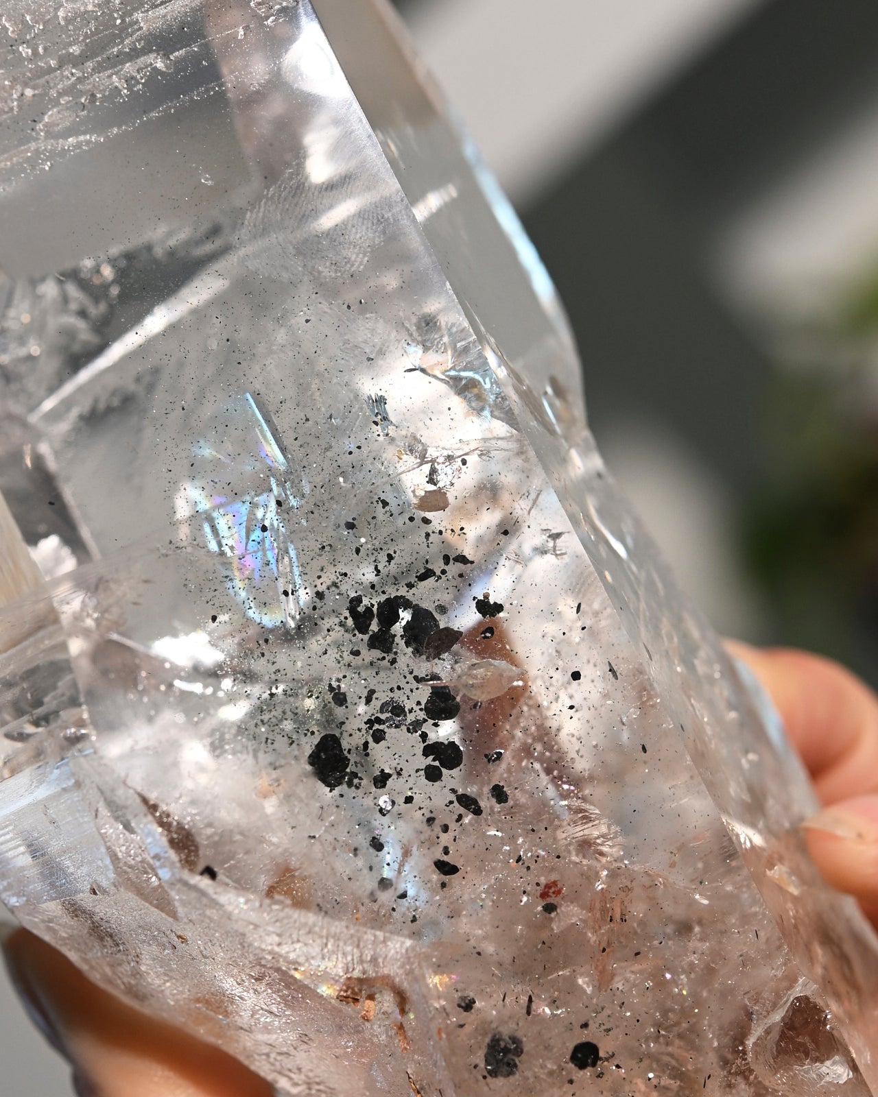 Lemurian Seed Crystal with Hematite Inclusions - Healing Stone on Display Stand | Perfect for Meditation, Energy Work & Spiritual Decor