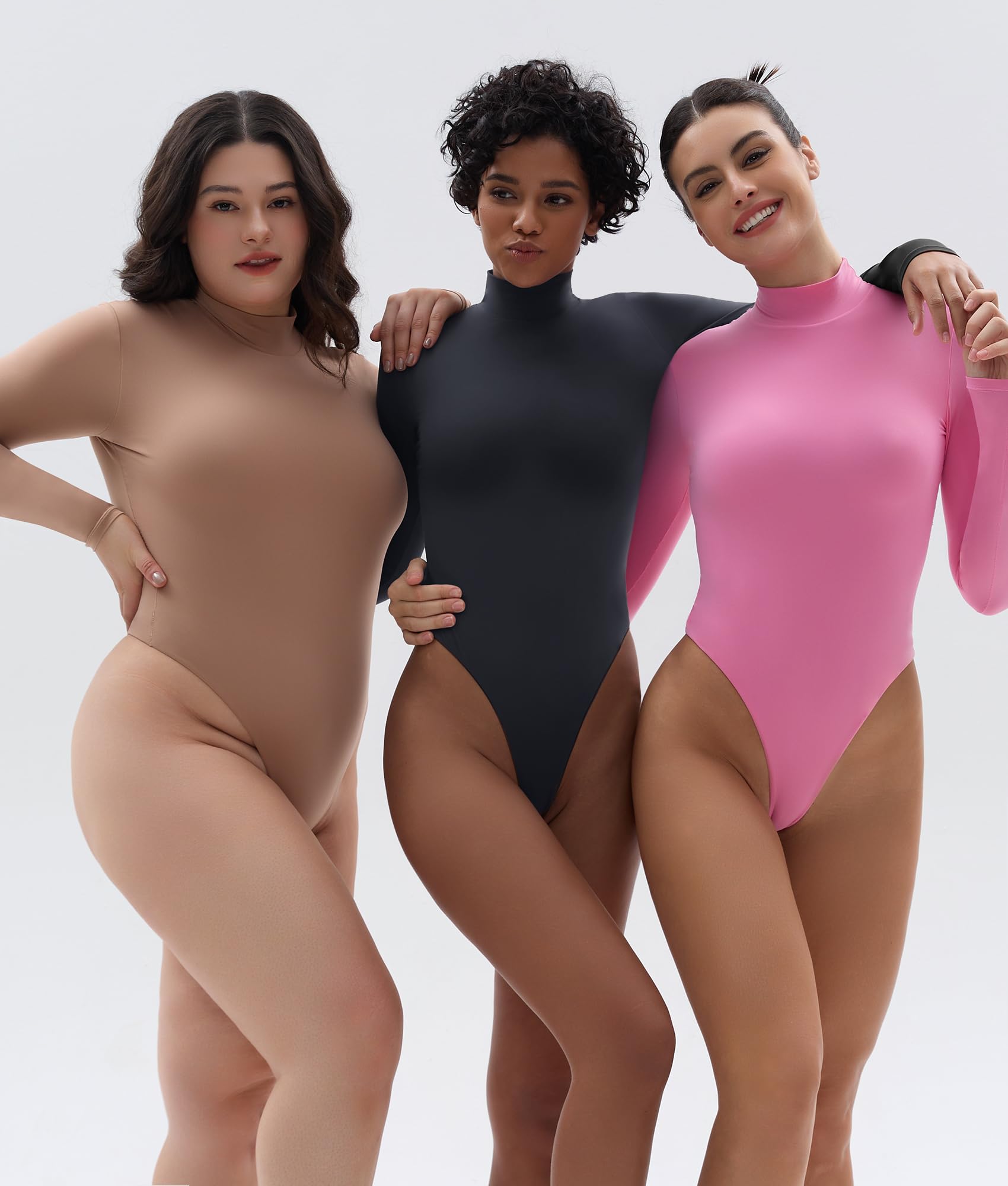 SHAPERX Women's V-Neck Long Sleeve Bodysuit - Super Soft Stretchy Body-Hugging Tops for Everyday Wear, Layering & Office Outfits