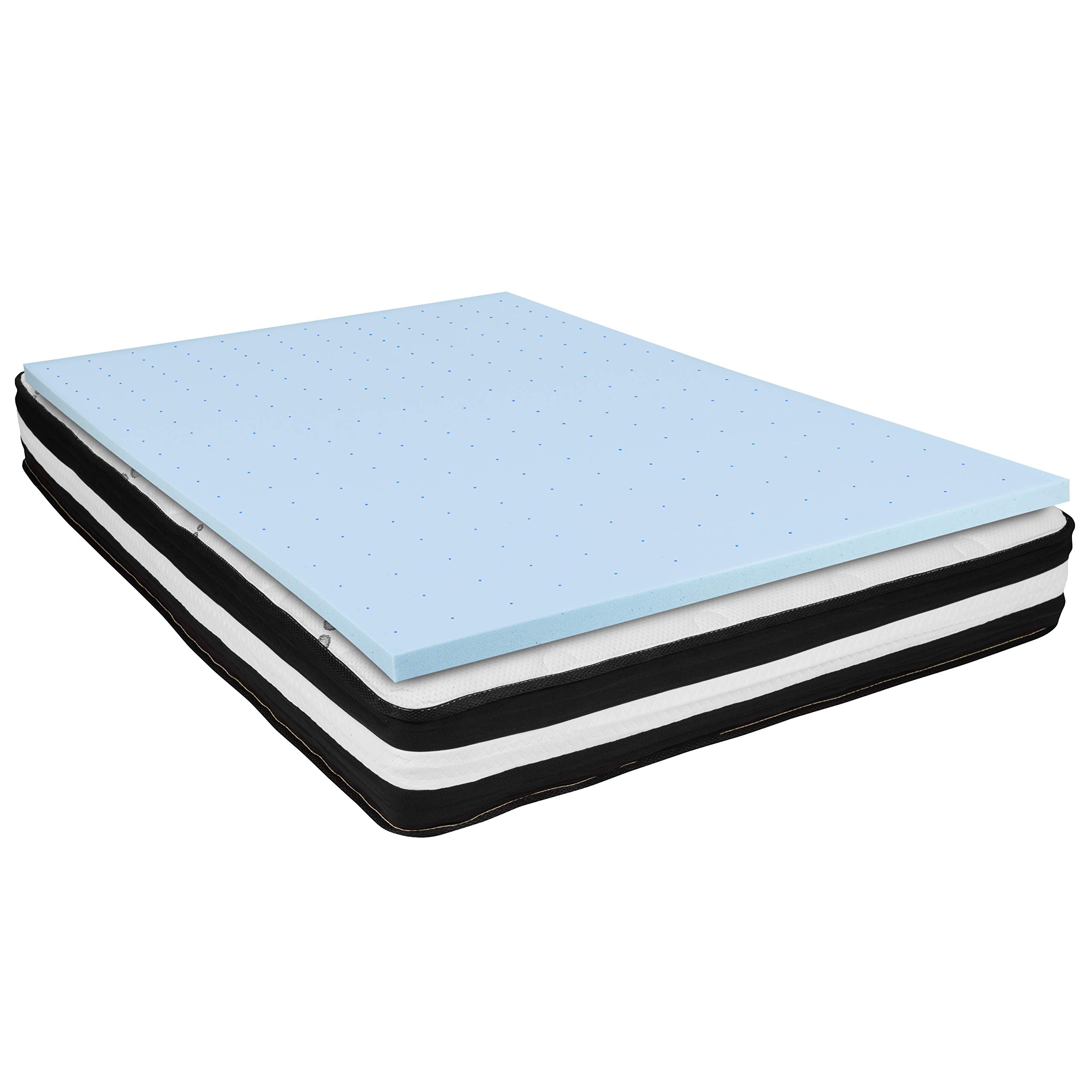 10 Inch CertiPUR-US Certified Foam Pocket Spring Mattress with 2 Inch Gel Memory Foam Topper - Queen Size, Medium Firm, Breathable & Motion Isolation - Perfect for Back Pain Relief, Guest Rooms & Small Apartments