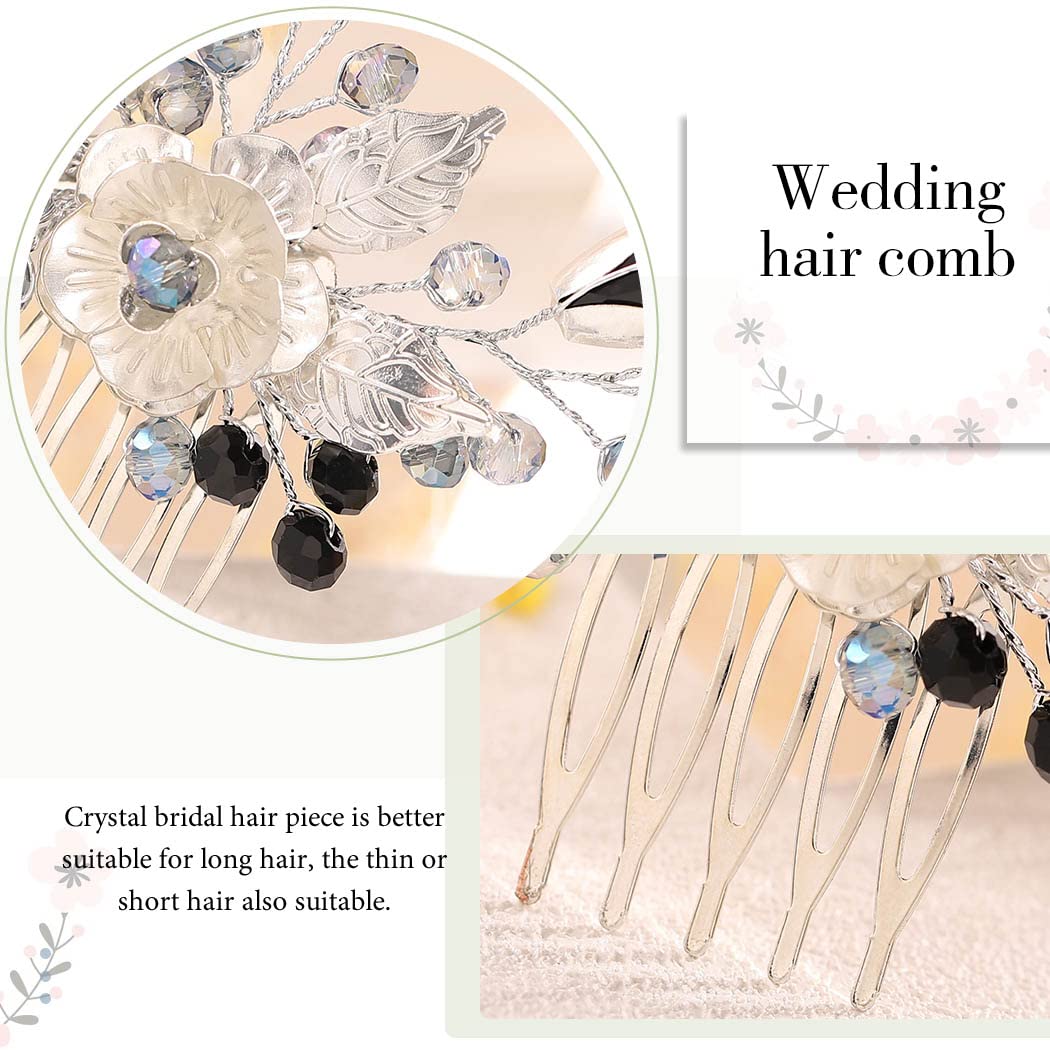 Elegant Silver Bridal Flower Hair Comb with Rhinestones & Beads - Leaf Design Wedding Hair Accessories for Women & Girls - Perfect for Brides, Bridesmaids, and Special Occasions