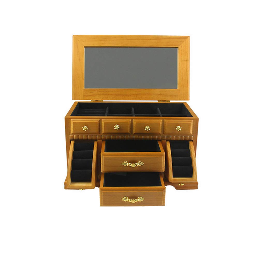 HKPLDE 3-Layer Wooden Jewelry Box - Large Storage Organizer for Rings, Earrings, Bracelets | Fashionable Wooden Jewelry Case with Drawers | Perfect Birthday Gift & Home Decor (Wood Color) | Ideal for Bedroom Vanity, Travel & Gift Giving