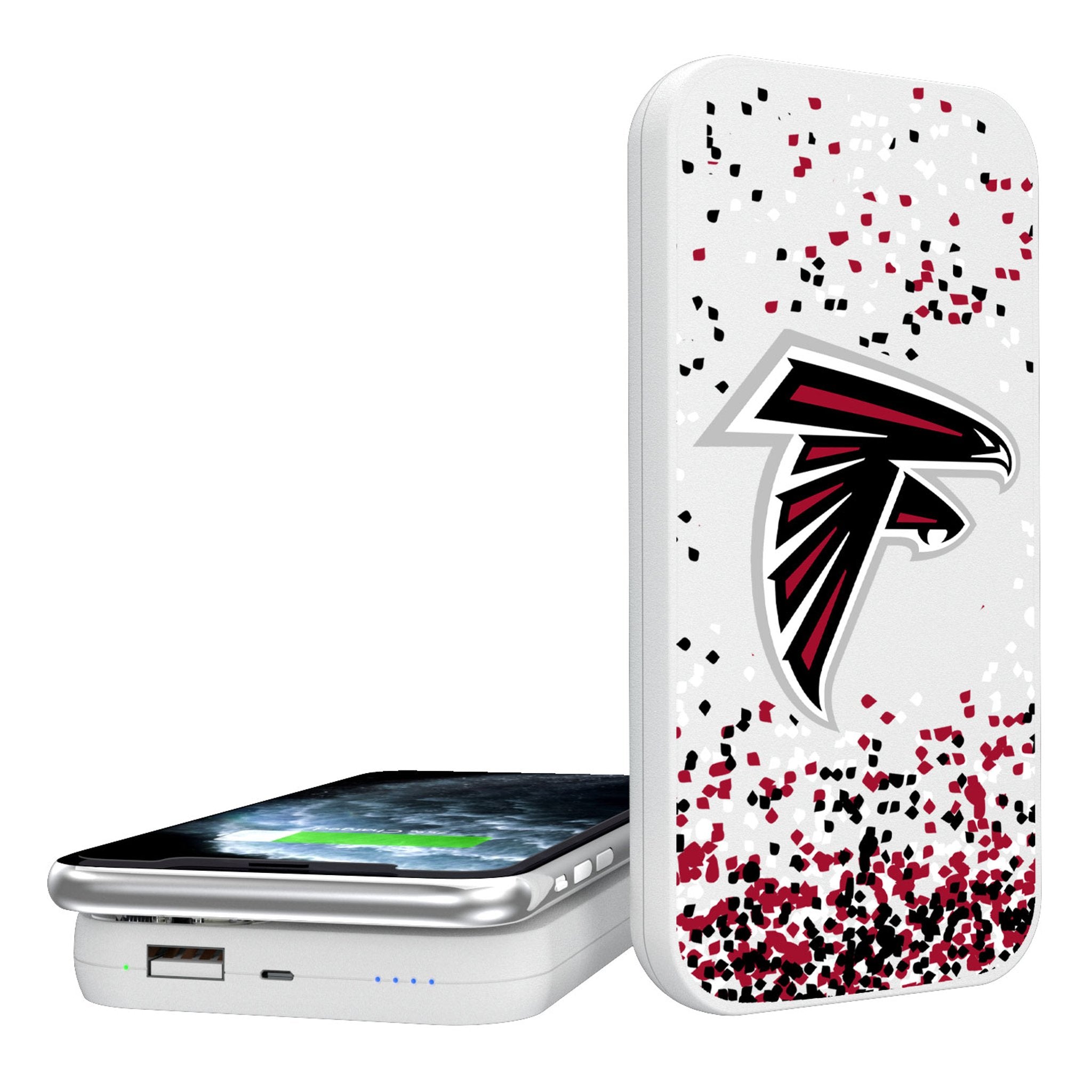 Atlanta Falcons 5000mAh Portable Wireless Charger with Confetti Design - Fast Charging Power Bank for iPhone, Samsung & AirPods - Perfect for Game Day, Travel & Office Use