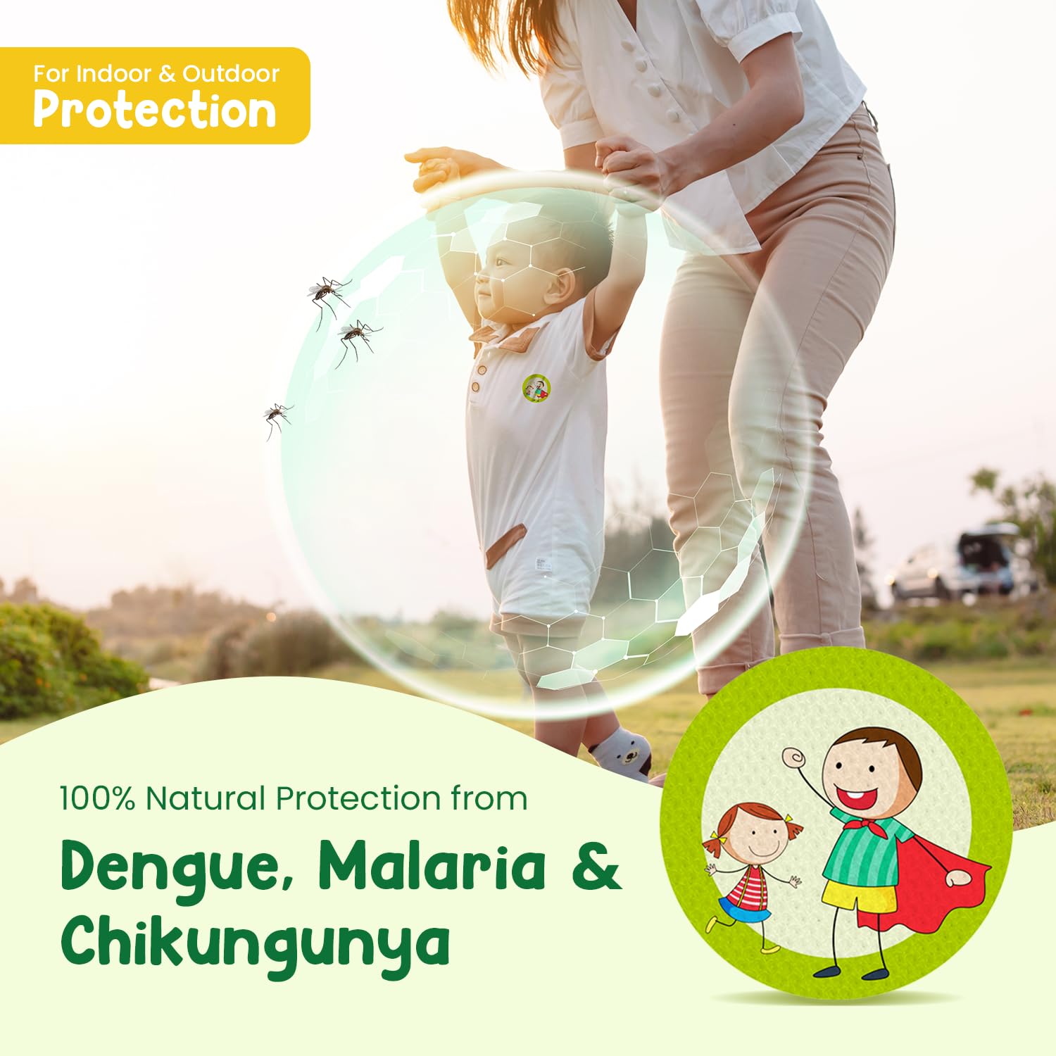 Mother Sparsh 100% Natural Mosquito Repellent Patches for Babies & Kids - 24 Patches with 12-Hour Protection | Citronella, Lemongrass & Eucalyptus Oil | Safe for Skin | Protects Against Dengue, Malaria & Chikungunya | Ideal for Outdoor Play, Travel & Camping