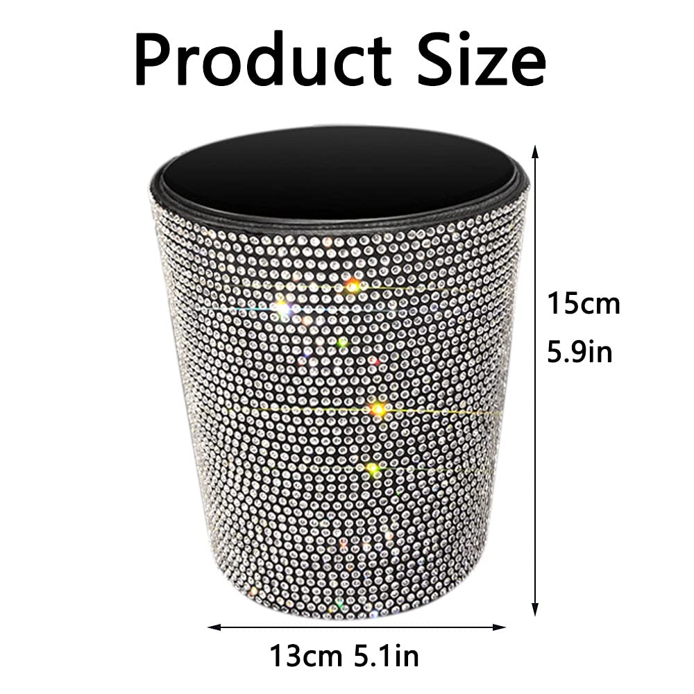 Bling Car Garbage Trash Can - Glitter Diamond Hanging Trash Bin, Multifunctional Car Organizer Storage Box (Silver) | Perfect for Road Trips, Commuting & Keeping Your Vehicle Clean