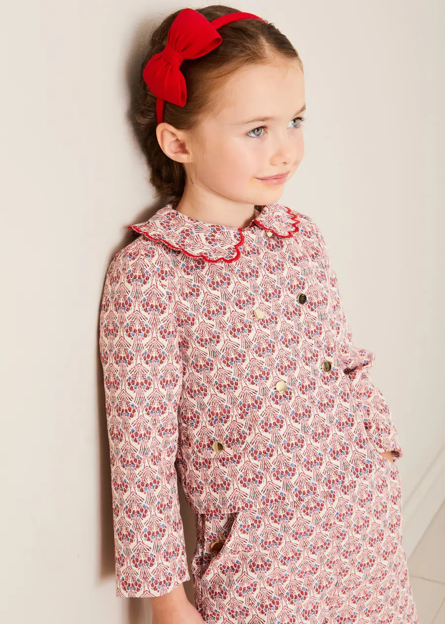 Red Iris Jacquard Button Detail Shorts for Kids (4-12 Years) - Perfect for Summer Outfits, Playdates & Casual Wear