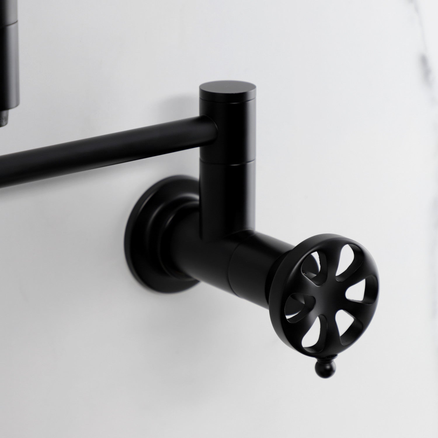 Belknap KS8100RX Matte Black Wall Mount Pot Filler Faucet - Two Handle Commercial Style Kitchen Sink Faucet for Cooking, Filling Pots & Pans - Perfect for Home Chefs & Restaurant Use