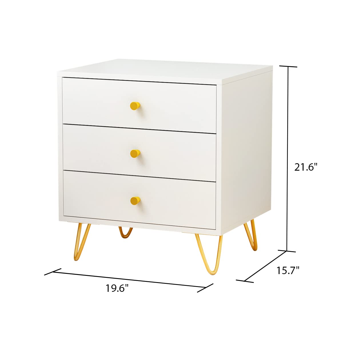 AIEGLE White Nightstand Set of 2 - Modern Bedside Tables with 3 Drawers, Gold Metal Legs - 19.6