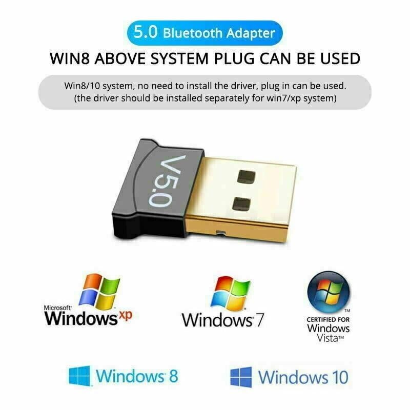 USB Bluetooth 5.0 Adapter for PC & Laptop - Wireless Bluetooth Dongle Receiver Compatible with Windows 10/8/7/XP - Plug & Play for Headset, Speaker, Keyboard, Mouse & Printer - Perfect for Home Office, Gaming & Wireless Audio Setup