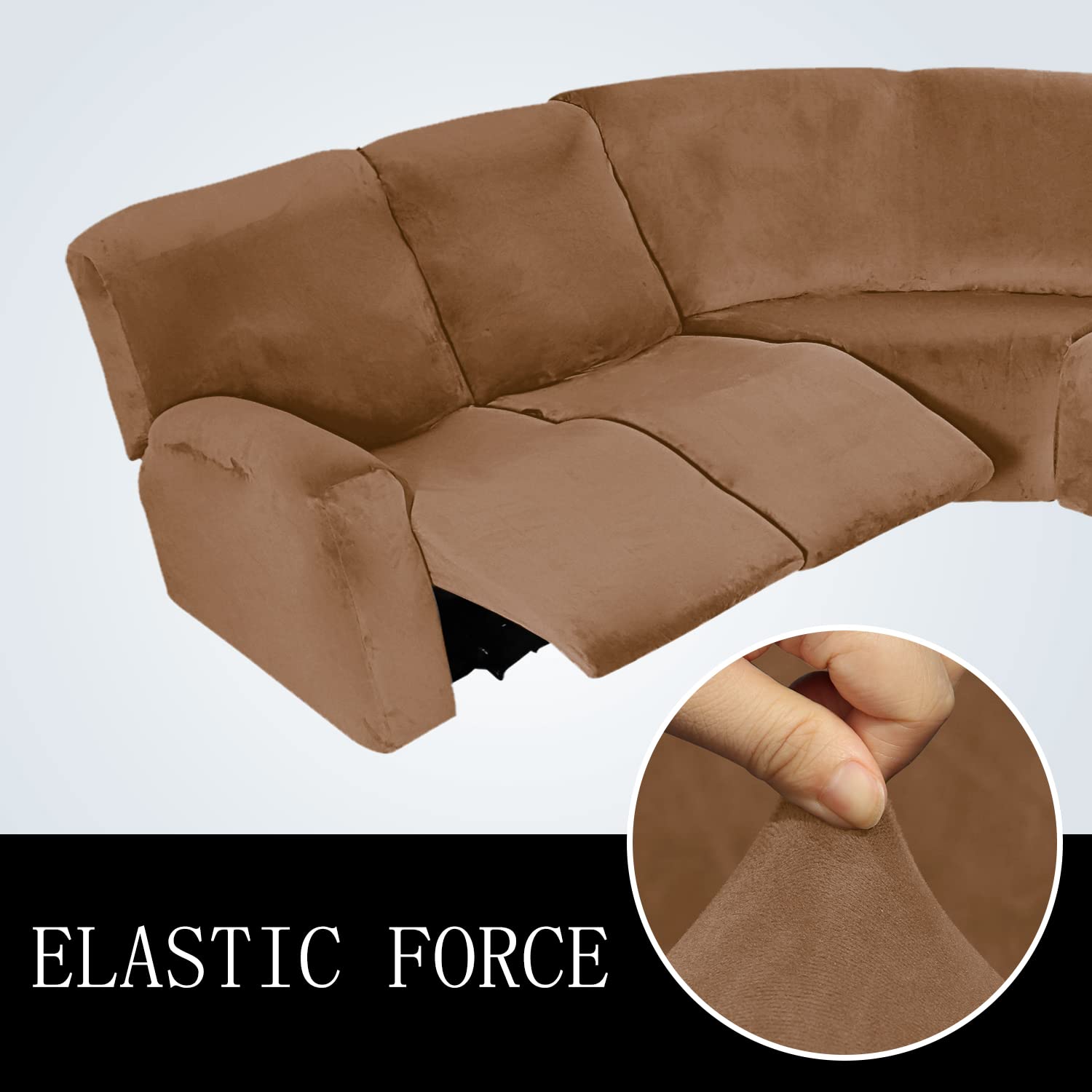 Premium 7-Piece Velvet Sectional Sofa Cover Set - Anti-Slip Elastic Straps, Universal Fit for Recliners & Living Room Furniture (Leather Brown) | Perfect for Home Decor, Pet Protection & Furniture Refresh