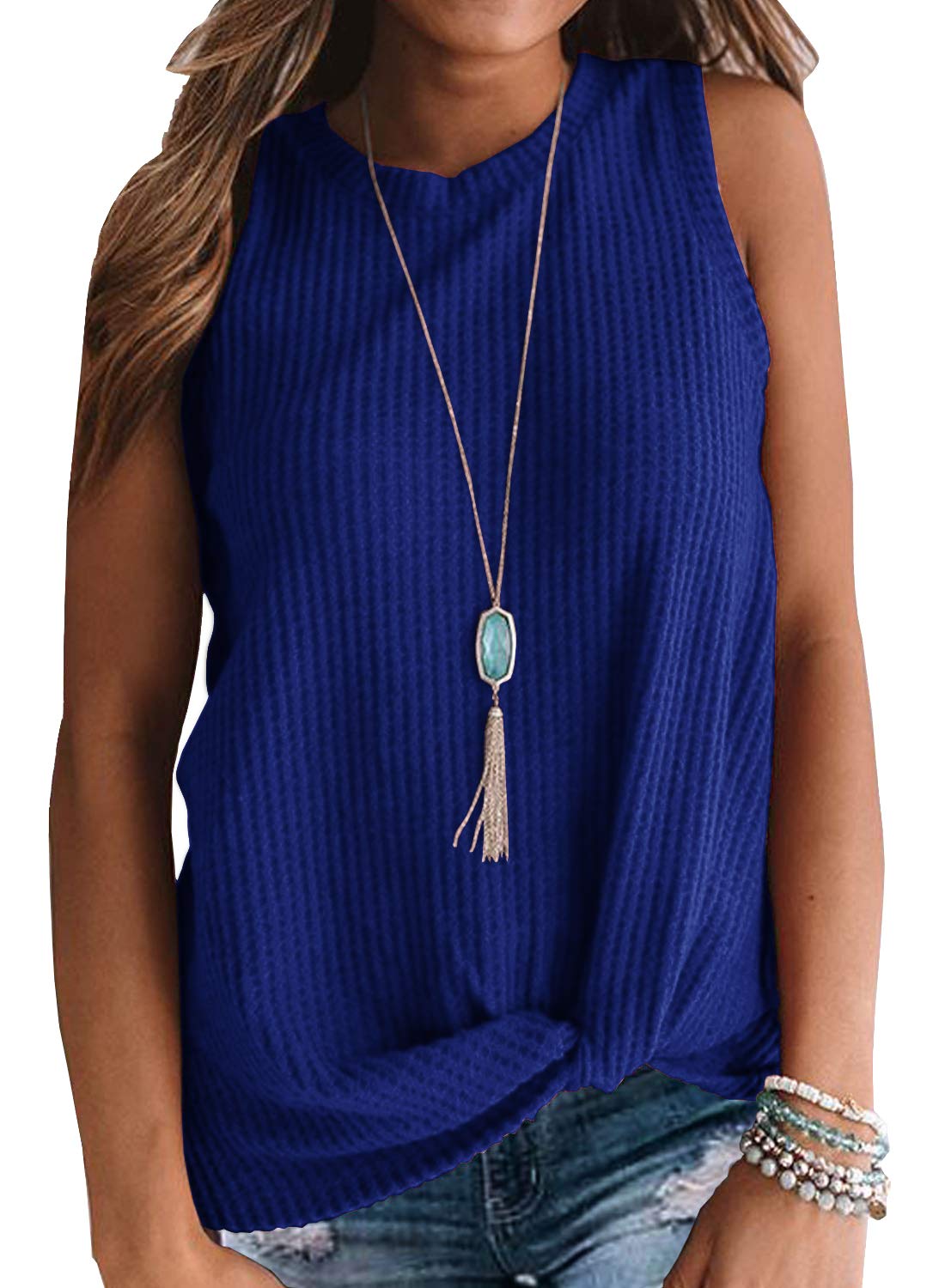 IWOLLENCE Women's Waffle Knit Tank Top - Casual Sleeveless Blouse with Twist Knot Detail | Cute Tunic for Summer, Beach, and Everyday Wear