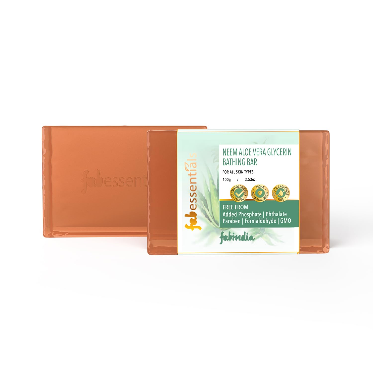Fabessentials Neem Aloe Vera Glycerin Soap Bar - 100gm | Natural Vegan Bath Soap for Cleansing, Nourishing & Moisturizing Skin | Toxin-Free, Chemical-Free | Perfect for Daily Skincare Routine, Sensitive Skin & Eco-Friendly Bathing