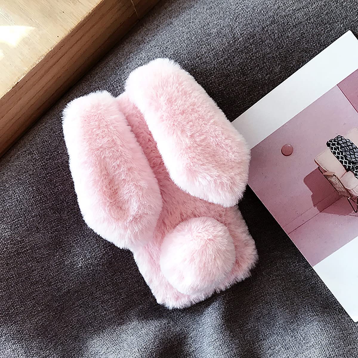 Fluffy Bunny Plush Phone Case for Moto G Play - Soft Furry Protective Cover for Women & Girls - Perfect Gift for Valentine's Day, Birthday & Everyday Use