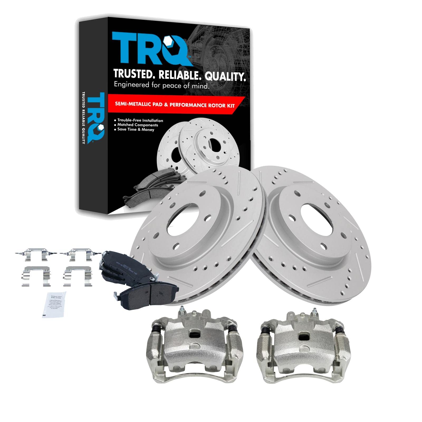 High-Performance TRQ Front Brake Pad & Rotor Kit - Semi-Metallic Vented G-Coated Brake System for 2013-2019 Nissan Sentra | Enhanced Stopping Power for City Driving & Highway Safety