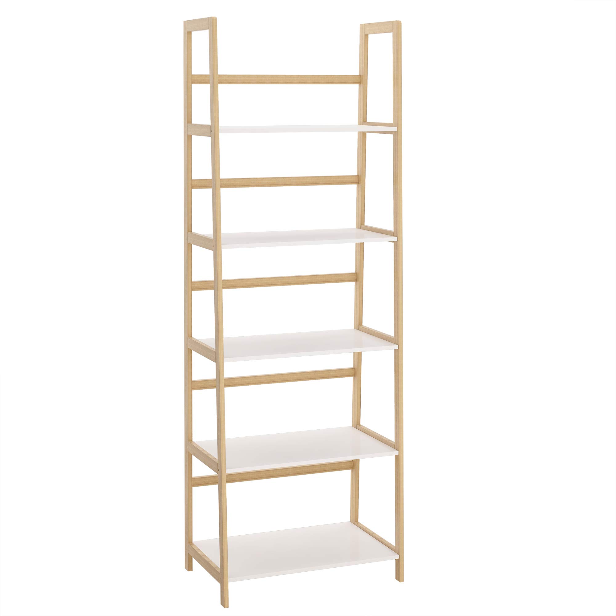 Yeacher 5-Tier Solid Bamboo Wood Bookshelf - Sturdy Bookcase for Home Office, Living Room & Bedroom Storage - Perfect for Organizing Books, Decor & Essentials
