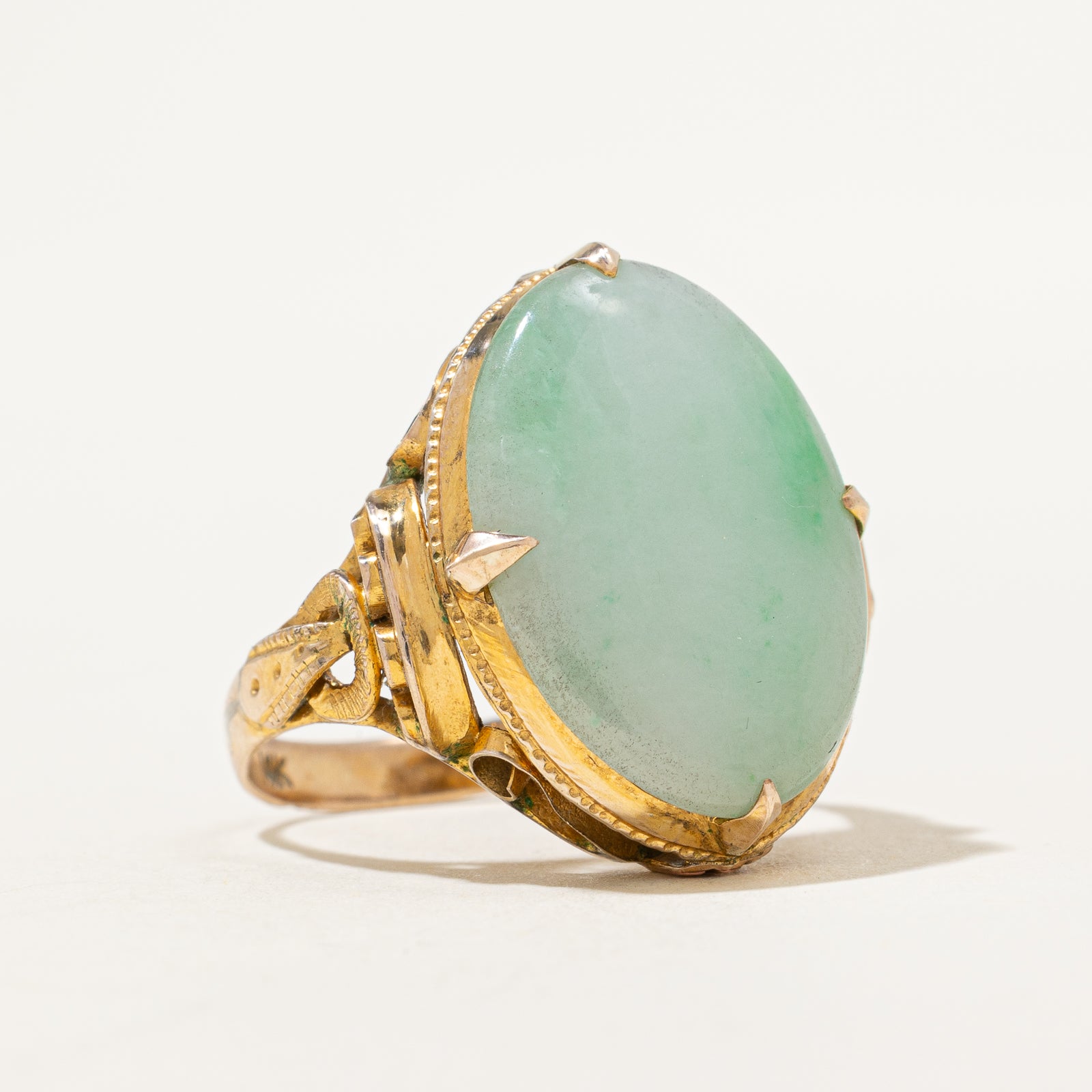 15.00ct Oval Cabochon Jade Textured Cocktail Ring - Size 6.25 - Elegant Statement Jewelry for Evening Parties & Special Occasions