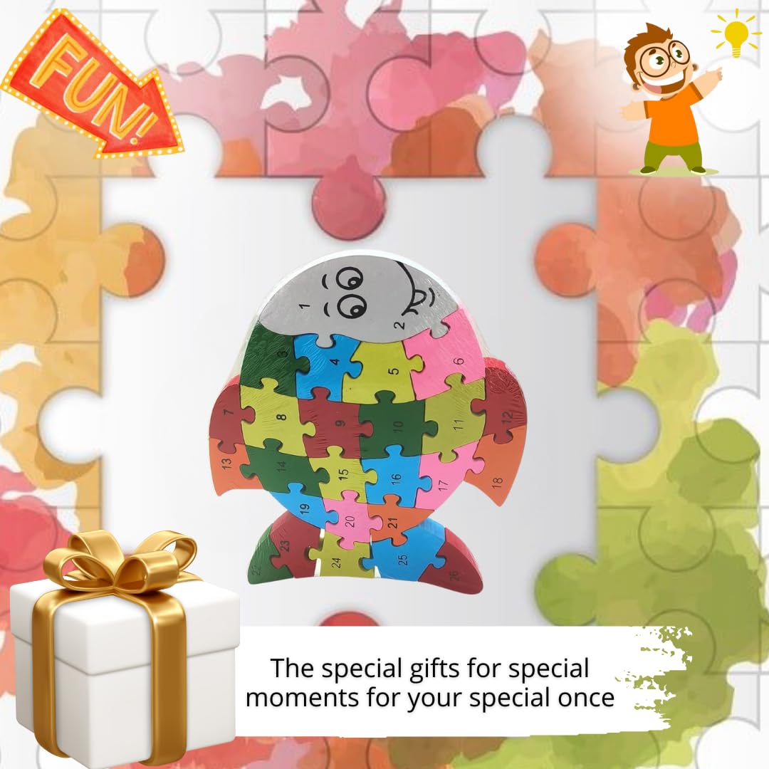 HAPYDOSE Wooden 3D Fish Puzzle A-Z & 1-26 Alphabet Learning Toy with Gift Bag - Montessori Educational Toys for Toddlers Kids Preschool Boys Girls - Perfect Birthday Return Gifts & Early Childhood Development Activity