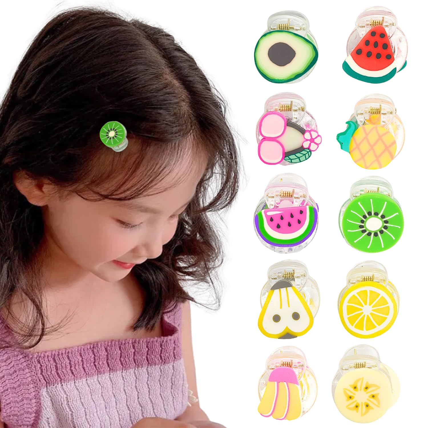 HOMEMATES 12PCS Mini Cute Fruit Cartoon Transparent Hair Clips - Lemon Hair Claw Clutchers for Kids & Girls (Multicolor) | Hair Accessories for School, Party & Daily Use