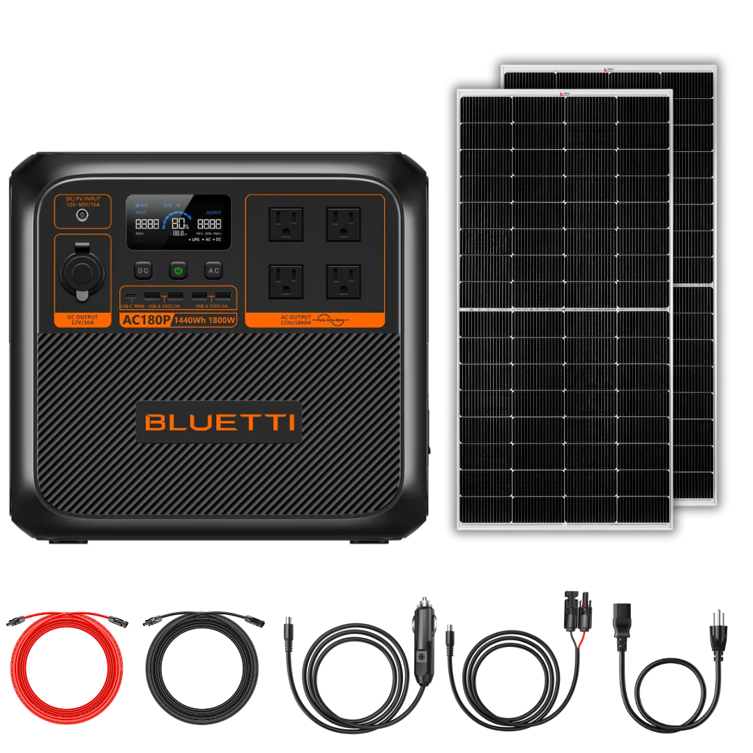 BLUETTI AC180P 1440Wh 1800W Portable Power Station with Solar Panel Bundle - Solar Generator for Camping, RV, Home Backup & Emergency Power Supply