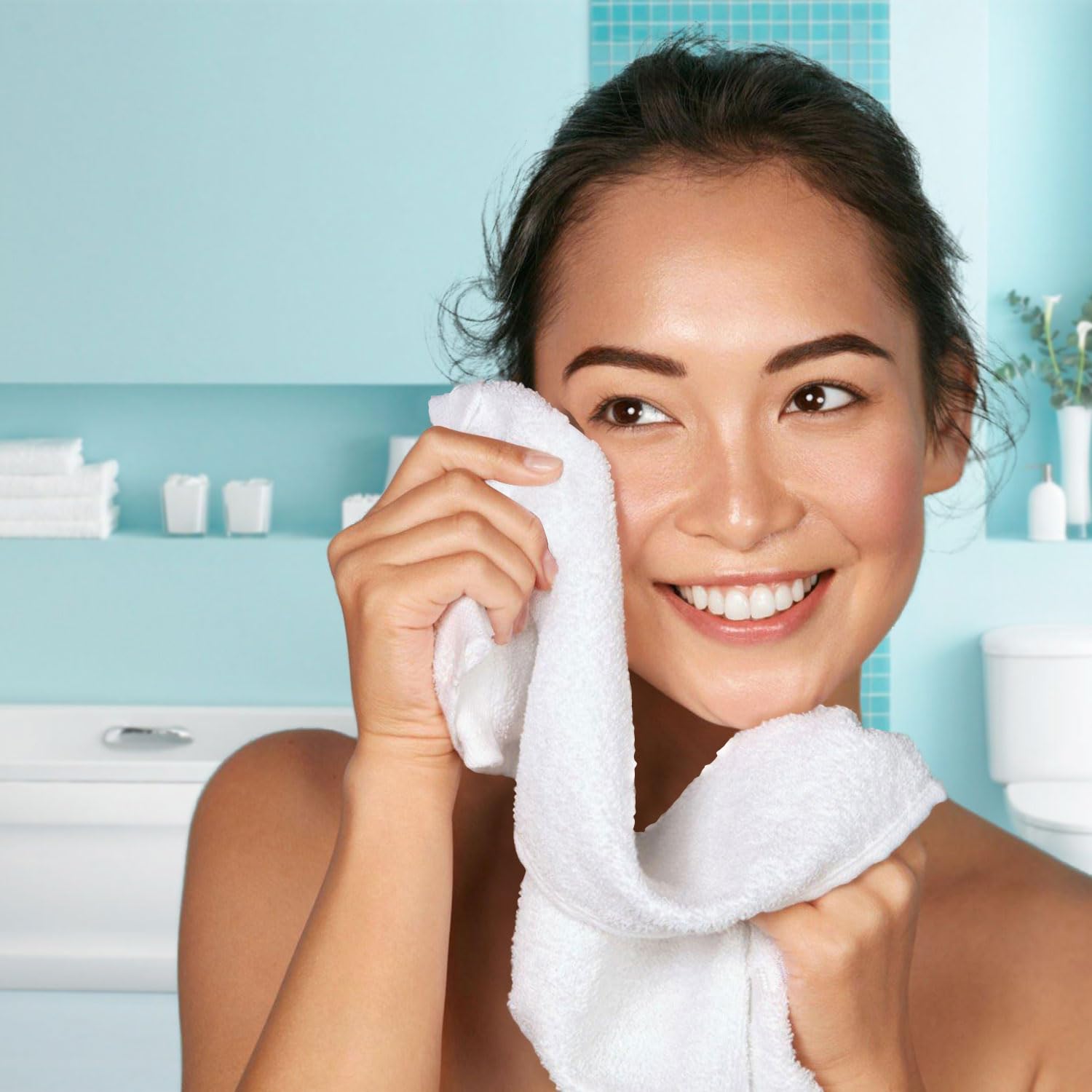 Premium 24-Pack Wealuxe White Cotton Washcloths for Body & Face | 12x12 Inch Soft Absorbent Flannel Towels | Spa, Gym & Travel Essentials | Bulk Bath & Hand Towels for Home & Hotel Use