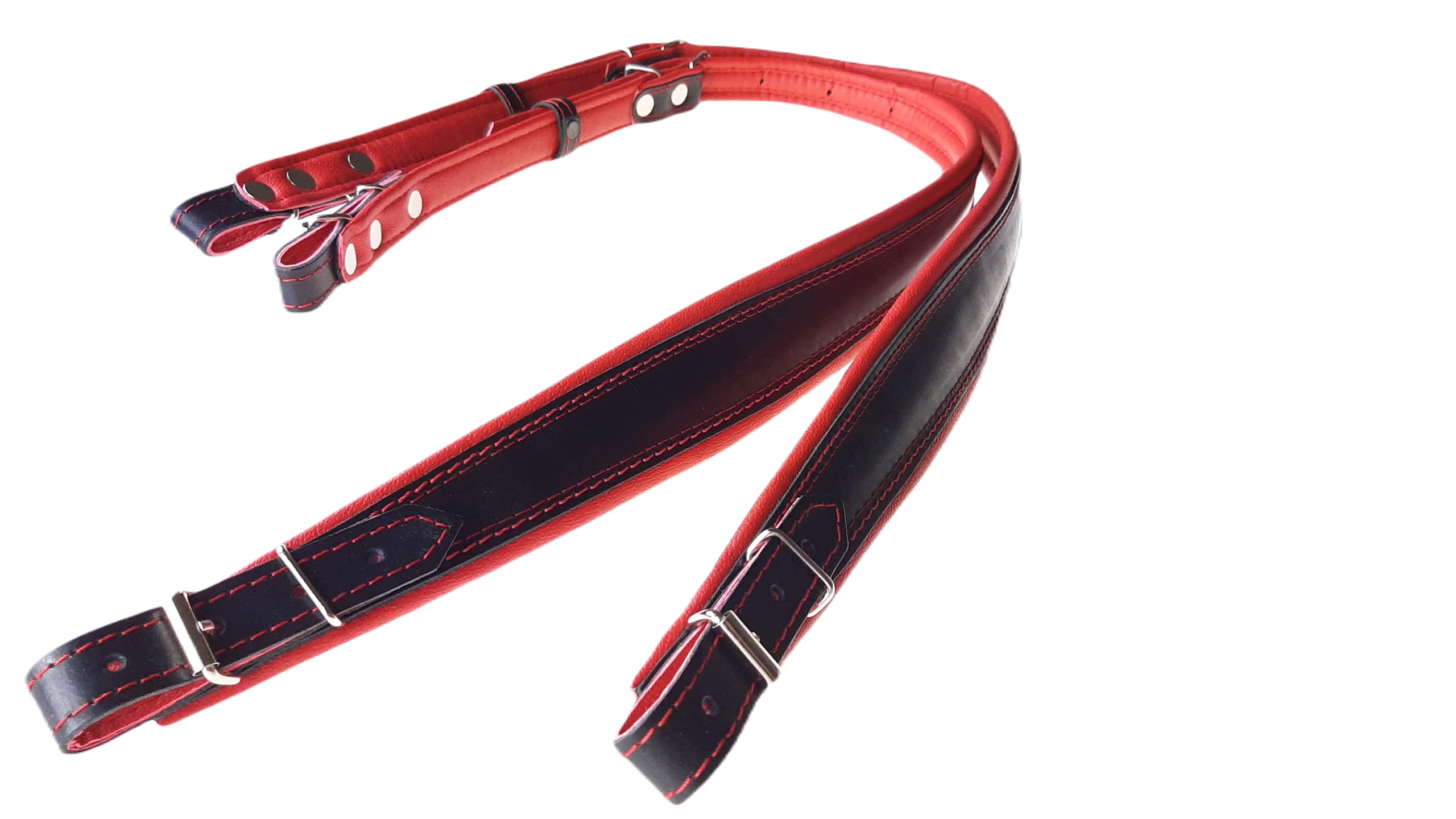 Premium Genuine Leather Accordion Straps - Black & Red - Durable & Adjustable for Accordion, Concertina & Bandoneon - Perfect for Musicians & Performers