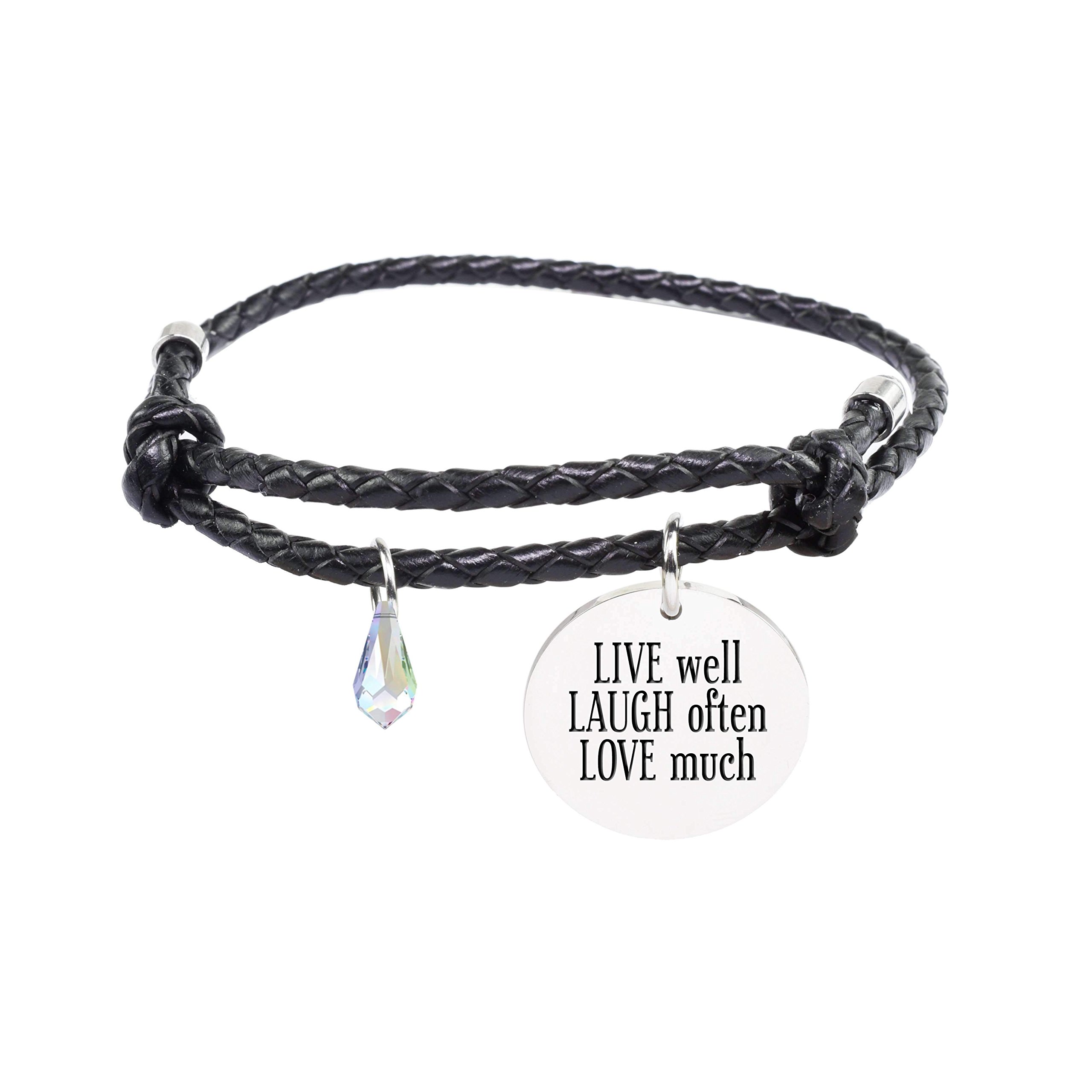 Pink Box Genuine Adjustable Leather Cord Bracelet - Live Laugh Love Gold Charm Bracelet for Women - Perfect for Everyday Wear, Gifts & Special Occasions