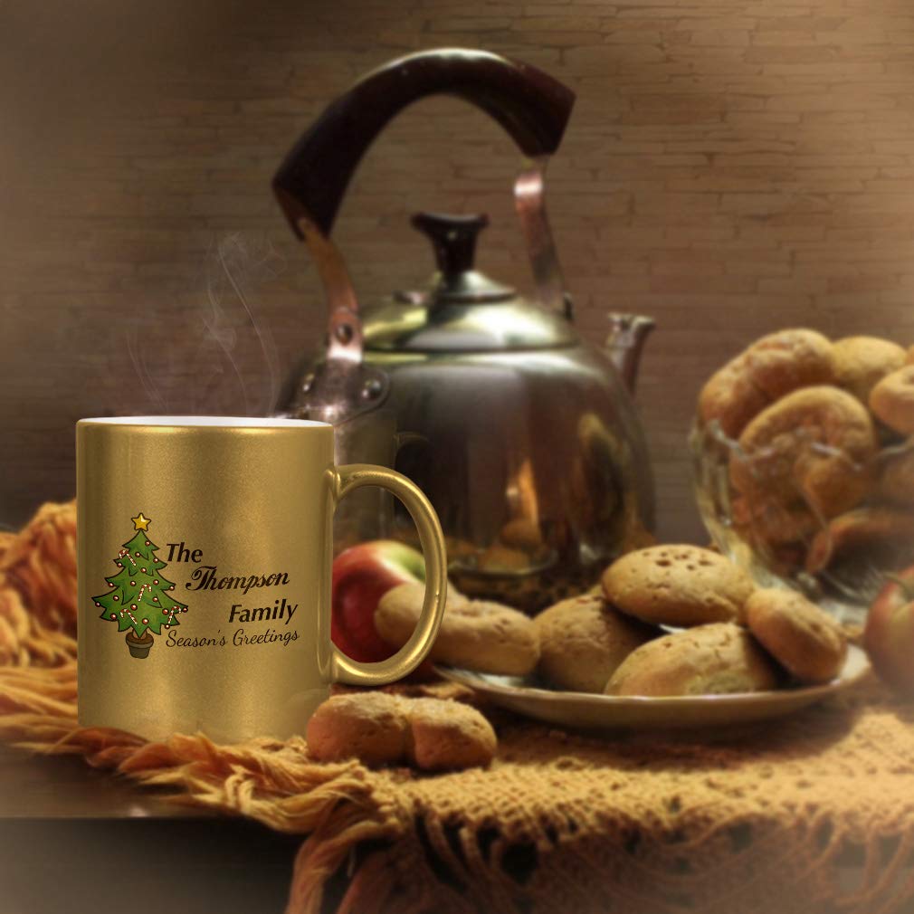 Personalized Custom Text Christmas Tree Ceramic Coffee Mug with Gold Metallic Finish - Perfect for Holiday Gifts, Office Decor & Cozy Winter Drinks