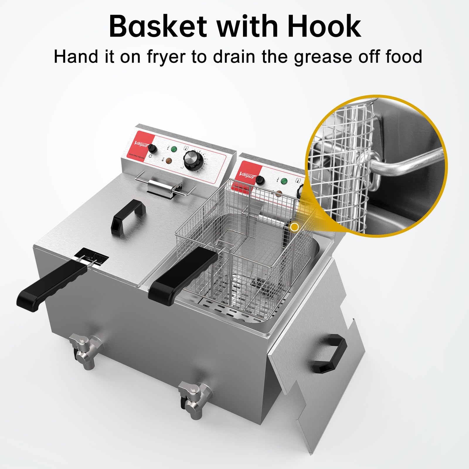 Valgus Dual Tank Commercial Deep Fryer - 1700W Electric 26L Large Capacity Stainless Steel Countertop Fryer with Basket, Lid & Drain System - Perfect for Home Kitchens, Restaurants & Catering Businesses - Ideal for Frying Chicken, Fish, French Fries & More