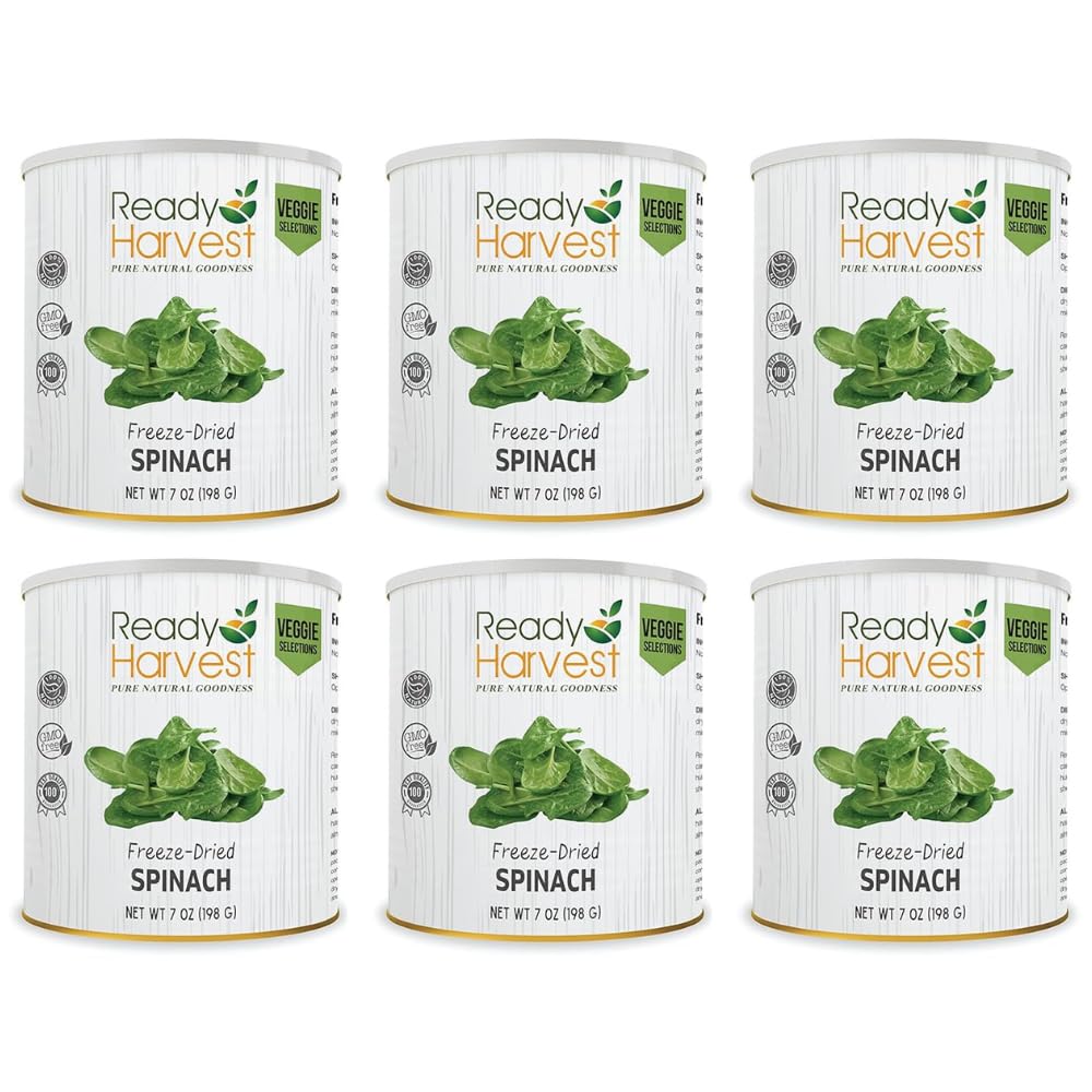 Freeze-Dried Spinach Canned Vegetables - 6 Pack (7oz Each) | 25-Year Shelf Life | Emergency Food Supply, Survival Food, Camping Essentials | Perfect for Preppers, Outdoor Adventures & Long-Term Storage