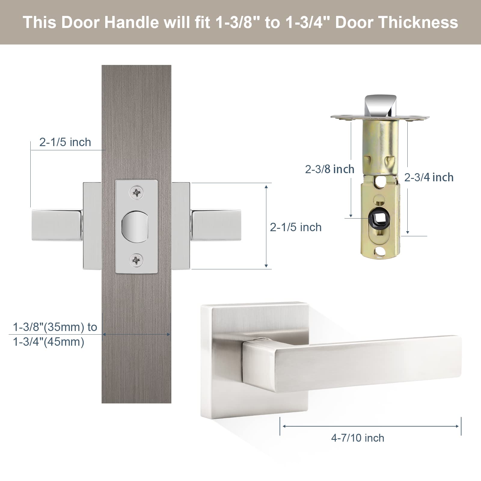 10 Pack Satin Nickel Interior Door Handles - Heavy Duty Passage Door Knobs for Hall, Closet & Bedroom - Left/Right Hand Compatible - Perfect for Home, Office & Commercial Spaces