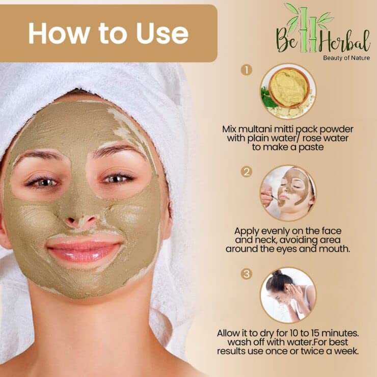 BE HERBAL Multani Mitti Powder | 100% Pure Bentonite Clay for Acne & Pimples | Deep Cleansing & Oil Control | Natural Exfoliating Face Mask (500g) - Perfect for Oily & Acne-Prone Skin, DIY Spa Treatments & Detoxifying Facials