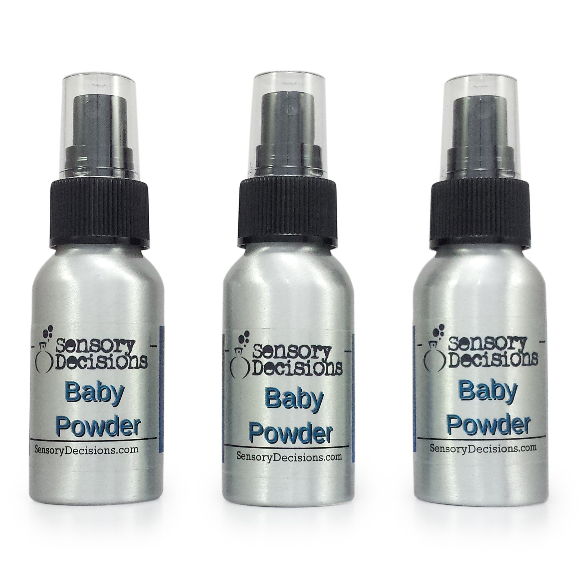 Baby Powder Fragrance Spray - 3 Pack Fresh Baby Powder Scented Body & Linen Mist - Hypoallergenic & Long Lasting by Sensory Decisions - Perfect for Nursery, Baby Shower Gifts & Home Fragrance