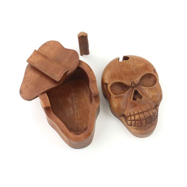 OMA Skull Skeleton Puzzle Box - Hand Carved Wooden Jewelry Storage Box with Brain Teaser Design - Perfect for Gothic Home Decor, Jewelry Organization & Unique Gift Ideas