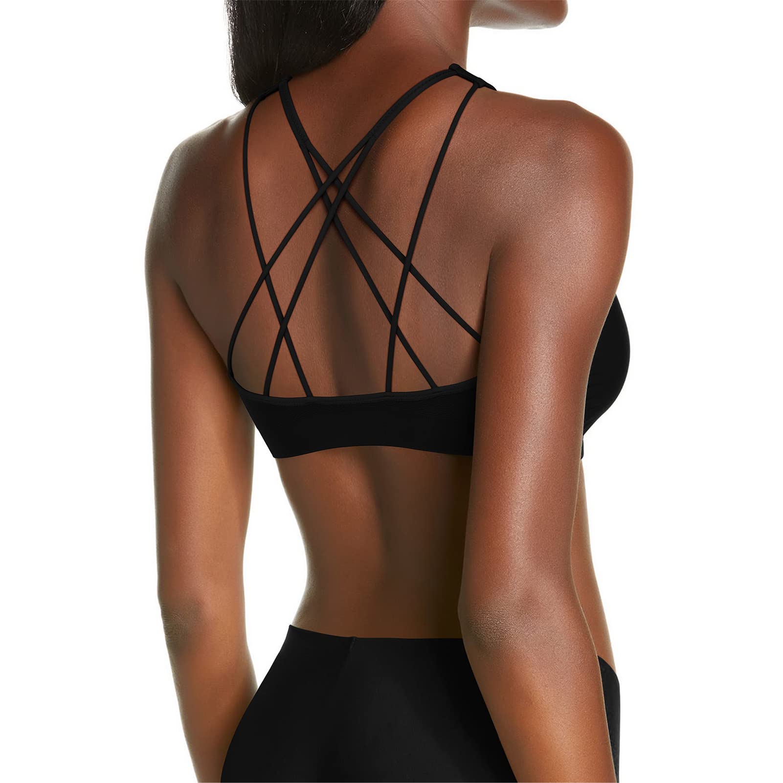 MOVINOW Women's Seamless Padded Sports Bra - Strappy Yoga Bra with Removable Cups for Workout, Running & Gym - Breathable High Support Activewear for Fitness & Daily Wear
