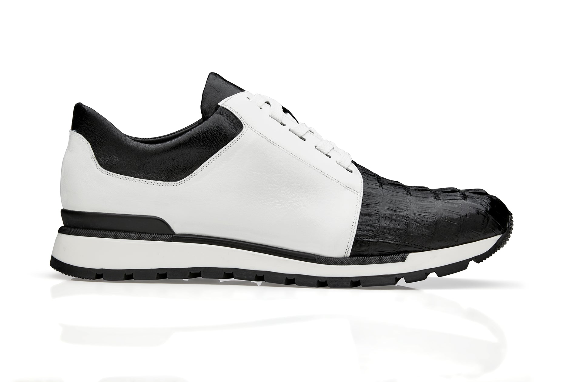 Belvedere Titan Genuine Caiman Crocodile & Italian Calf Leather Sneakers - Black/White (33631) | Luxury Men's Dress Shoes for Business & Formal Occasions