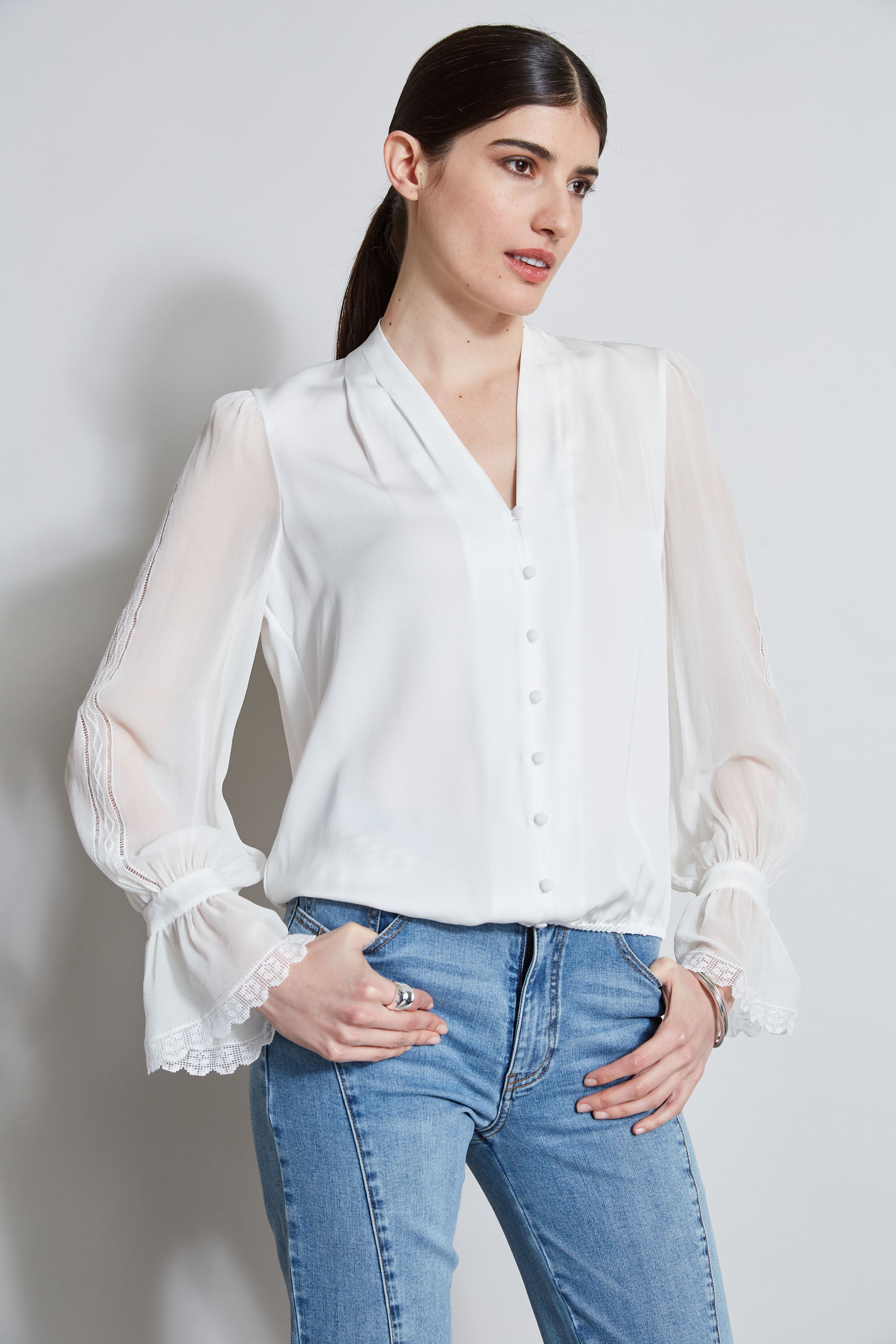 Embroidered Sleeve Blouson Shirt for Women - Stylish Casual & Office Wear - Perfect for Spring & Summer Outfits